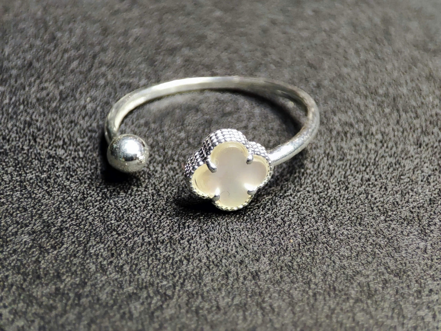 Adjustable Sterling Silver Four-Leaf Clover Ring: 5 Colors, Elegant & Everyday Chic