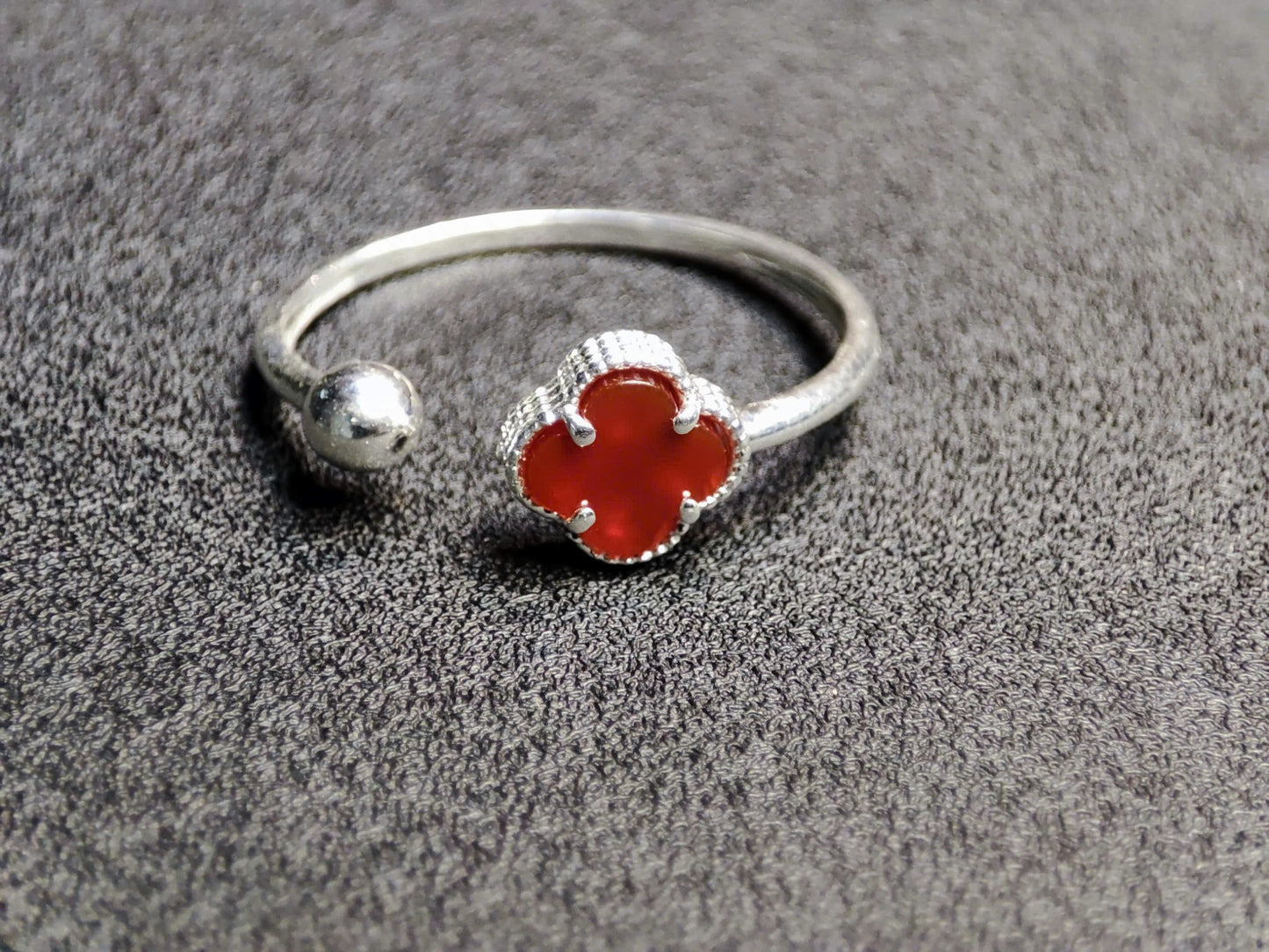 Adjustable Sterling Silver Four-Leaf Clover Ring: 5 Colors, Elegant & Everyday Chic