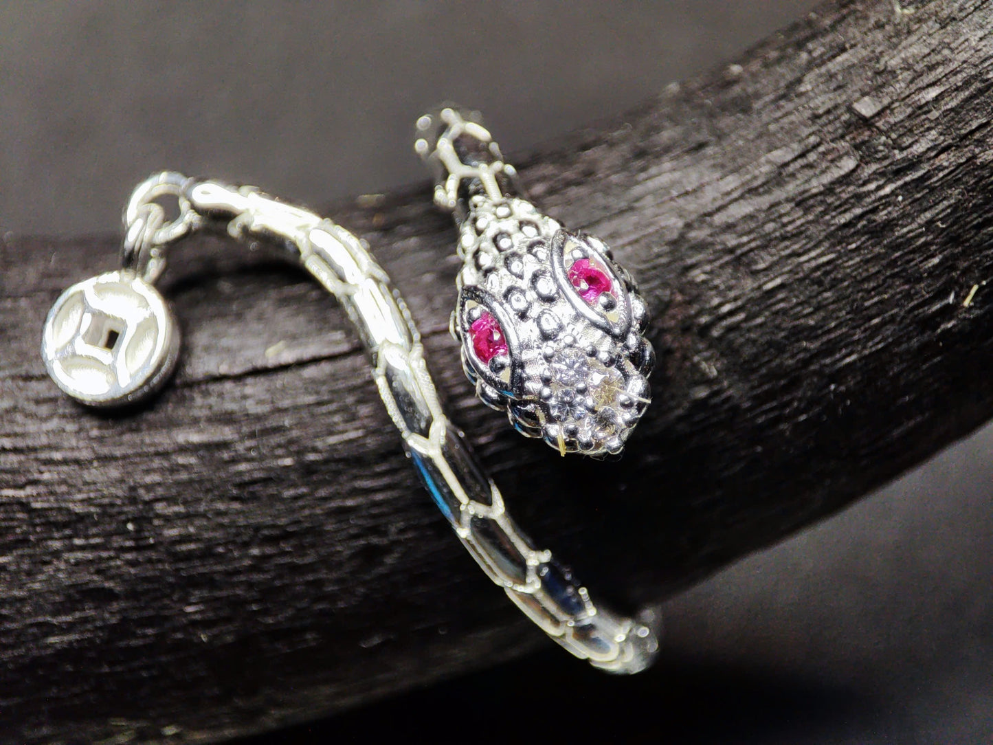 Limited Edition Sterling Silver Snake Ring – Adjustable Fit, Red or Black Eyes