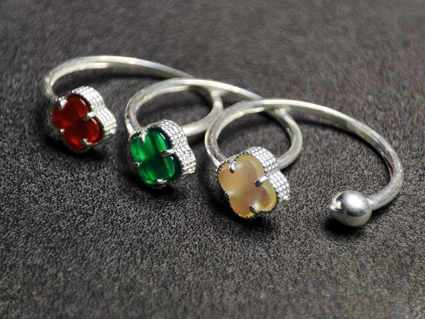 Adjustable Sterling Silver Four-Leaf Clover Ring: 5 Colors, Elegant & Everyday Chic