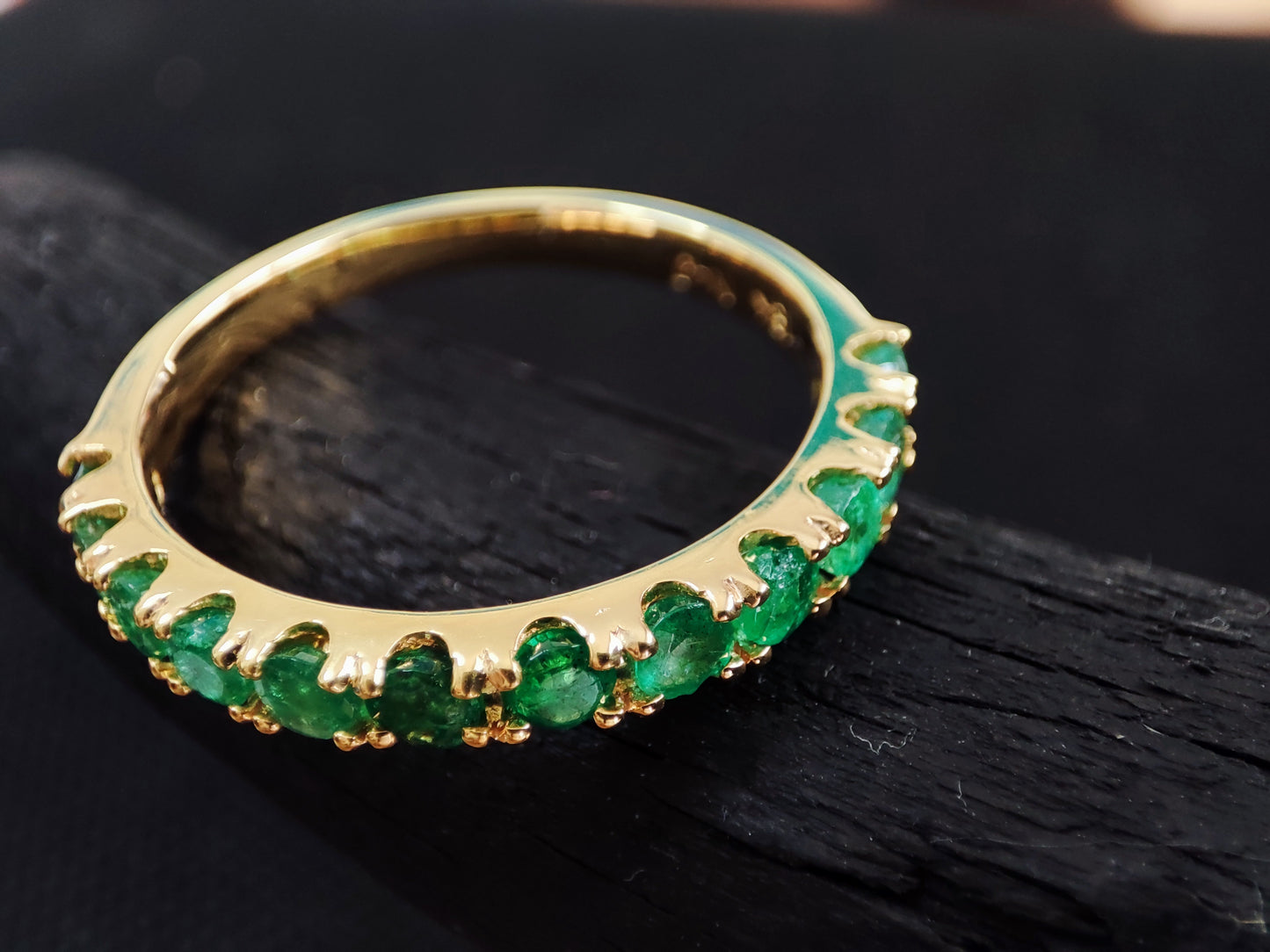 Yellow Gold 18 Ct Infinity Ring with Emeralds
