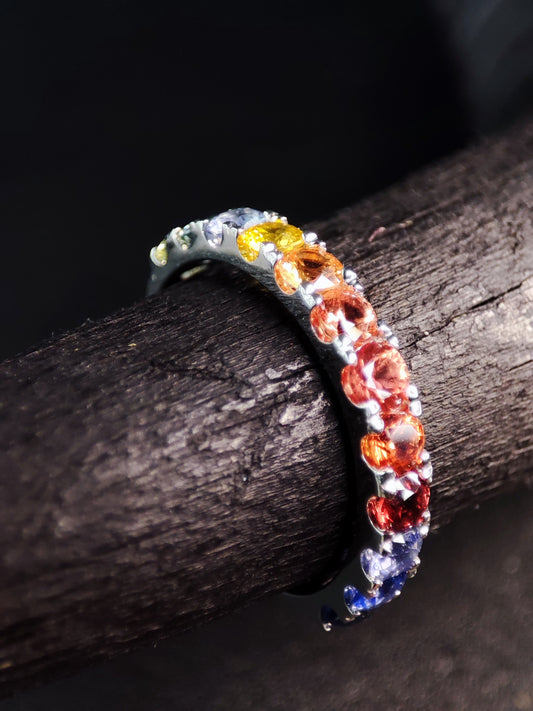 2 Cts Multicolor Sapphire White Gold Infinity Ring