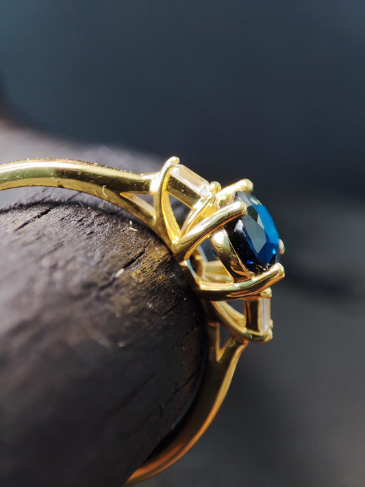 1 Cts Teal Sapphire on Yellow Gold Art Deco Solitaire Ring