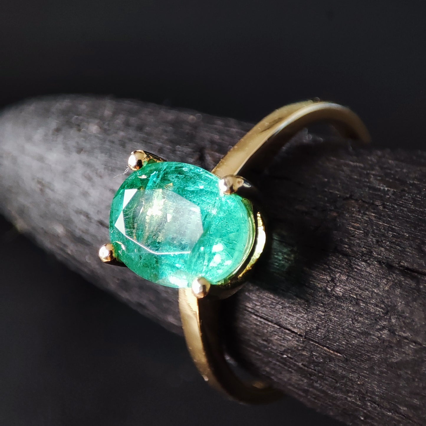 Emerald Solitaire Ring on Yellow Gold